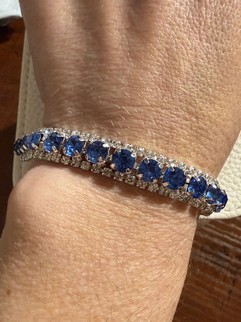 Sapphire Blue Crystal Bracelet - White Gold Plated 7”